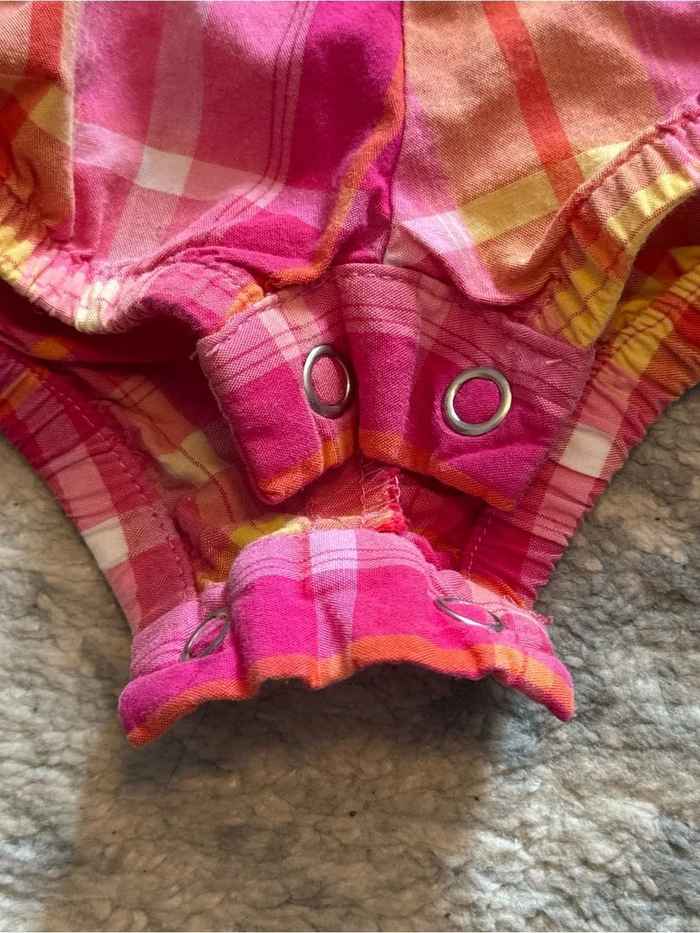 OshKosh B’gosh Baby Romper 6M Pink Yellow Plaid Sleeveless Outfit
